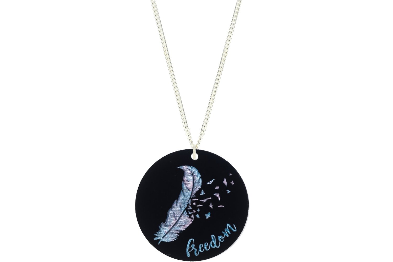 Feather Bird Freedom Pendant Hand Painted Style on Chain Necklace