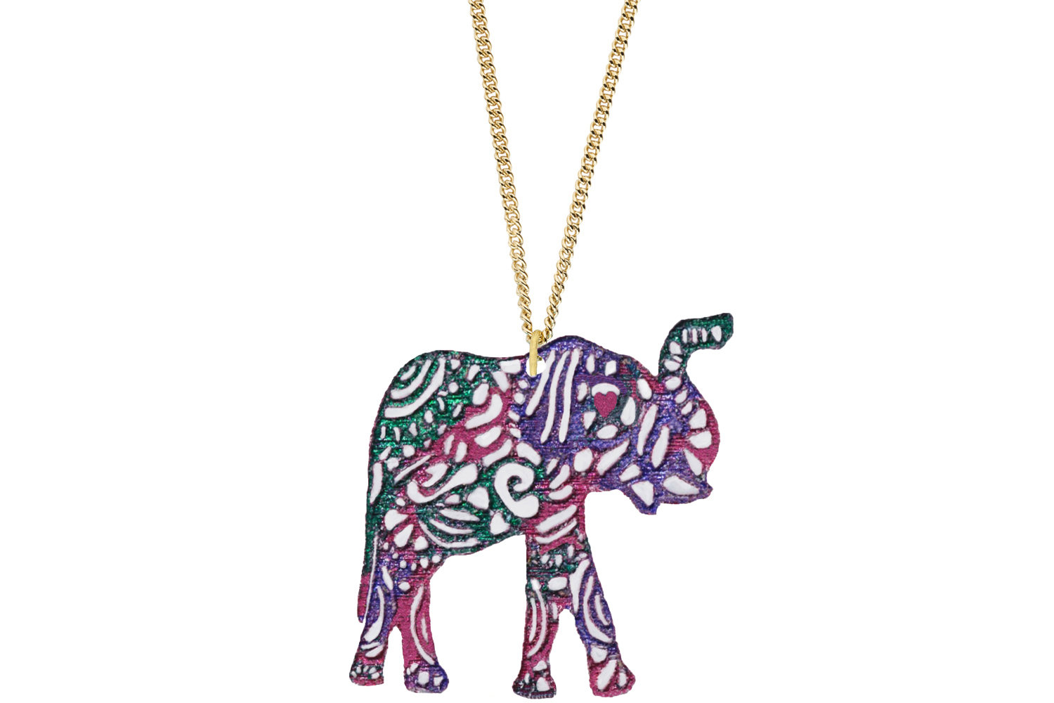 Elephant Aztec Shape Pendant Hand Painted Style on Chain Necklace