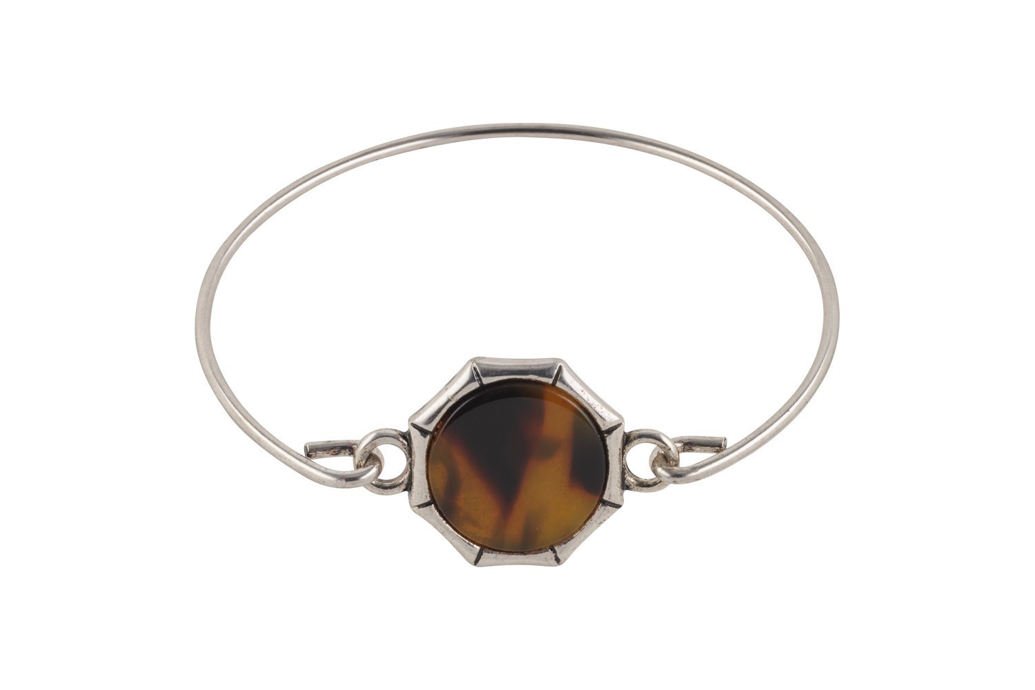 Bangle Bracelet with Tortoiseshell Accent with Silver Finish