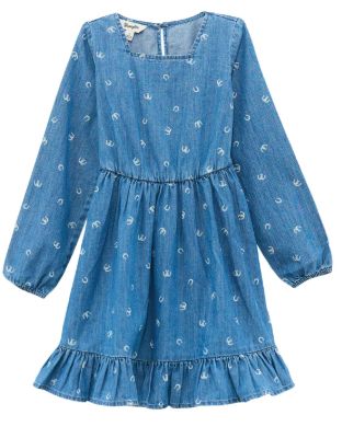 Girls Western Snap Dress - Denim