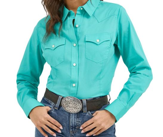Wrangler Retro® Long Sleeve Solid Shirt - Bright Aqua