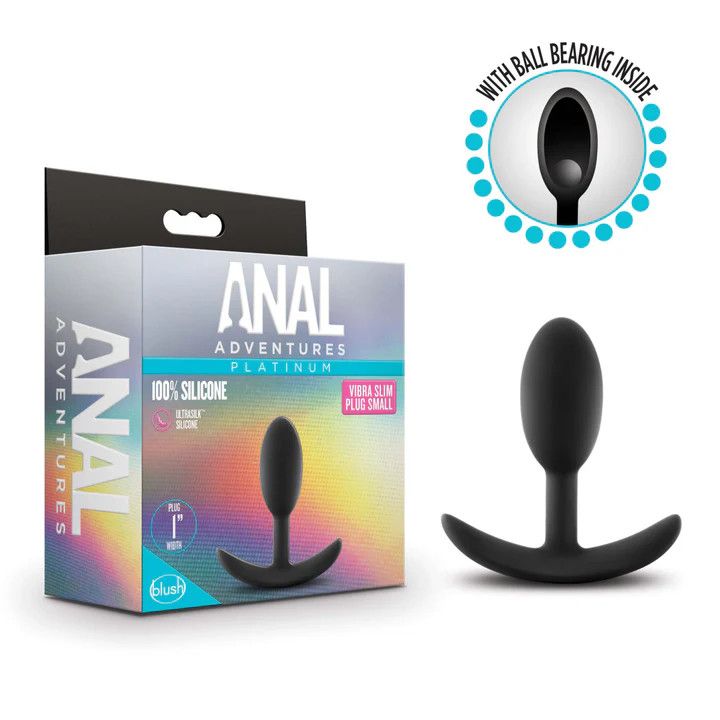 Anal Adventures Platinum - Silicone Vibra Slim Plug - Small - Black