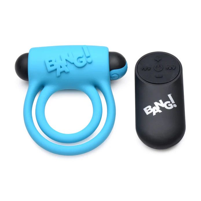 Silicone Cock Ring &amp; Bullet w/ Remote Control - Blue
