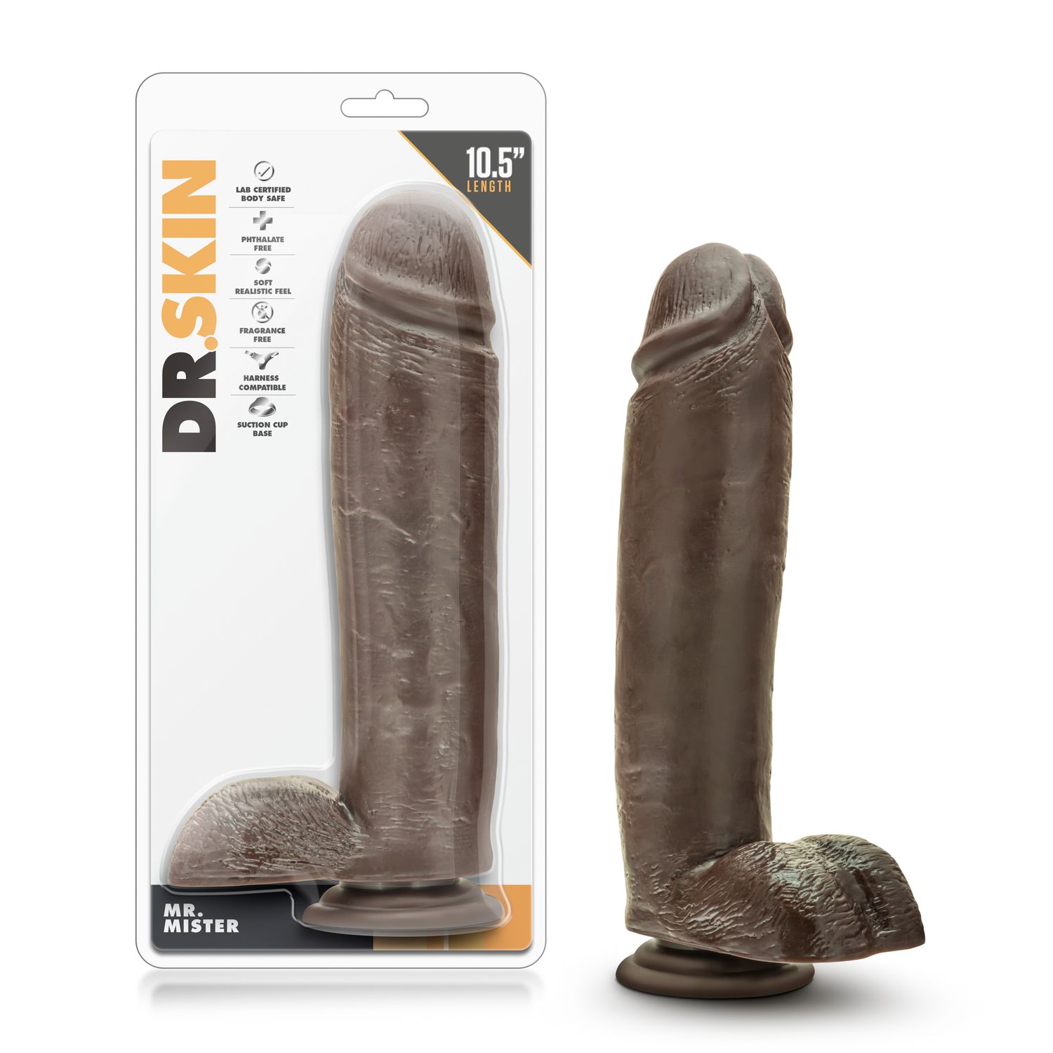 Dr. Skin - Mr. Mister 10.5 Inch Dildo with Suction  - Chocolate