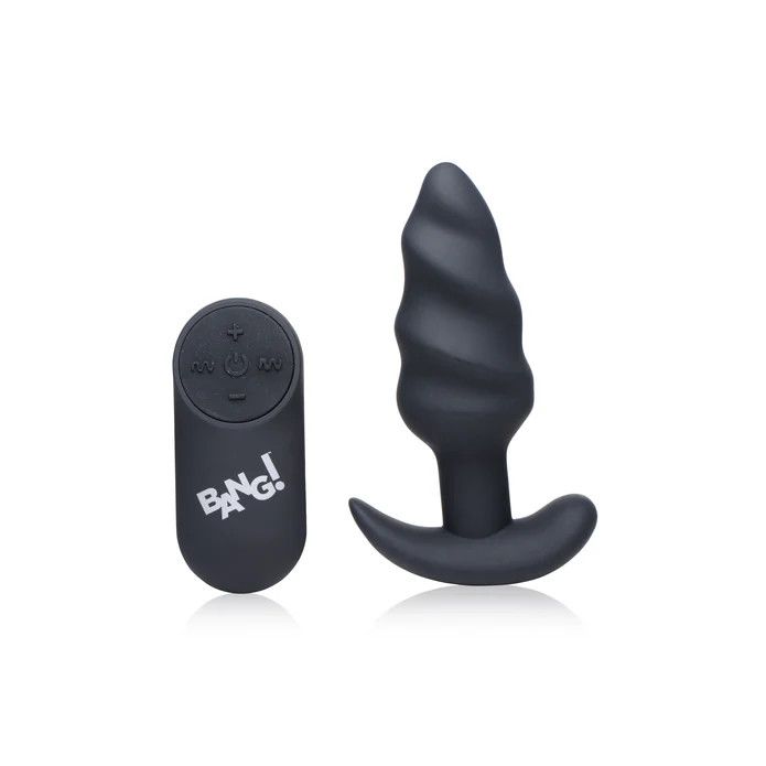 21X Vibrating Silicone Swirl Butt Plug w/ Remote Control - Black