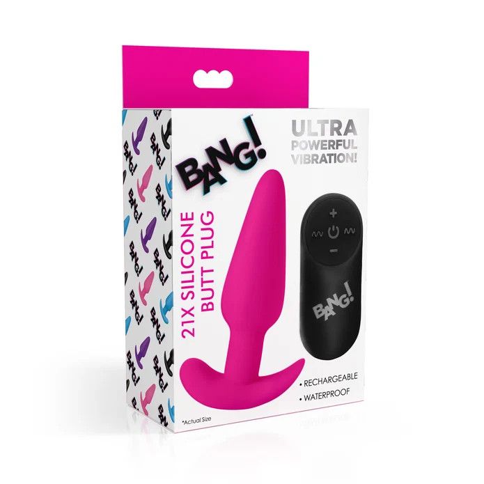 21X Vibrating Silicone Butt Plug w/ Remote Control - Pink