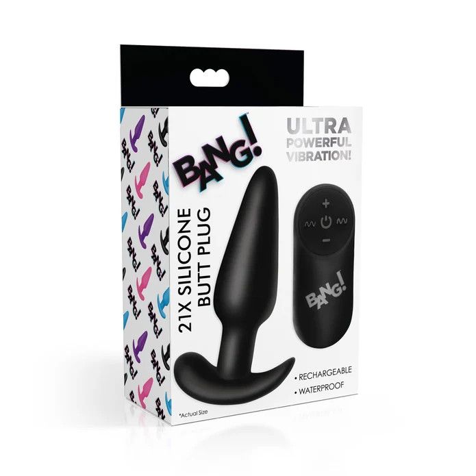 21X Vibrating Silicone Butt Plug w/ Remote Control - Black