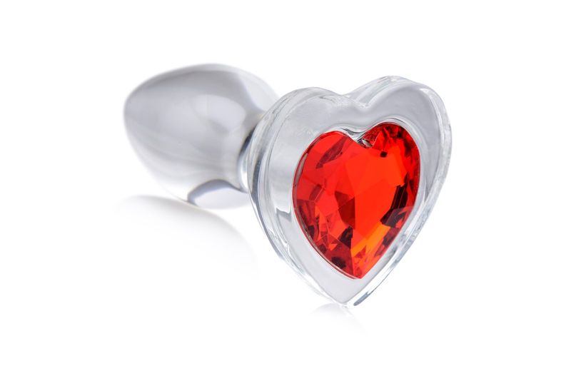 Red Heart Gem Glass Anal Plug - Small