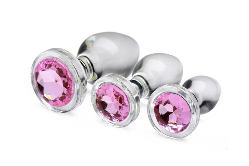 Pink Gem Glass Anal Plug Set