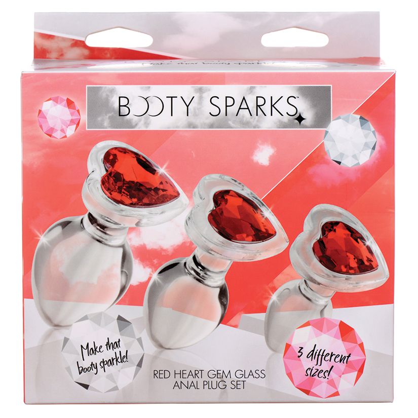 Red Heart Gem Glass Anal Plug Set