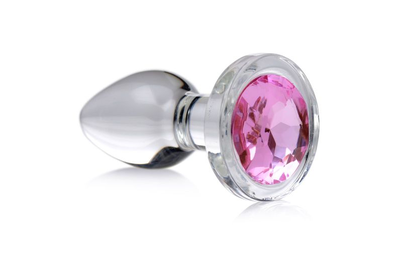 Pink Gem Glass Anal Plug - Small