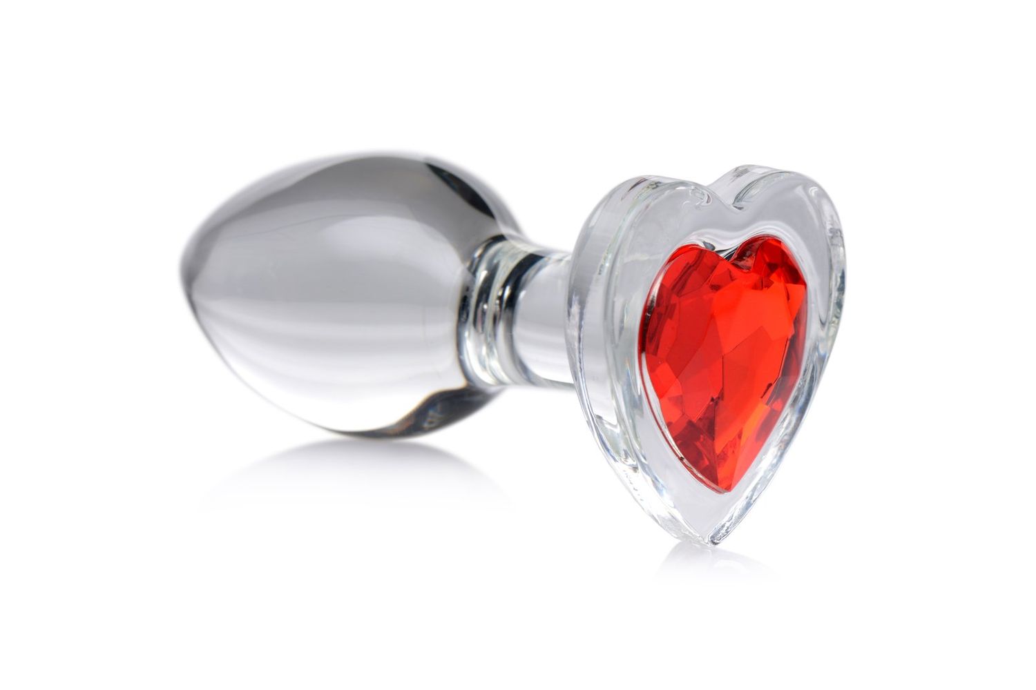 Red Heart Gem Glass Anal Plug - Medium
