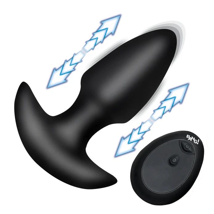 Thrusting &amp; Vibrating Silicone Butt Plug - Black