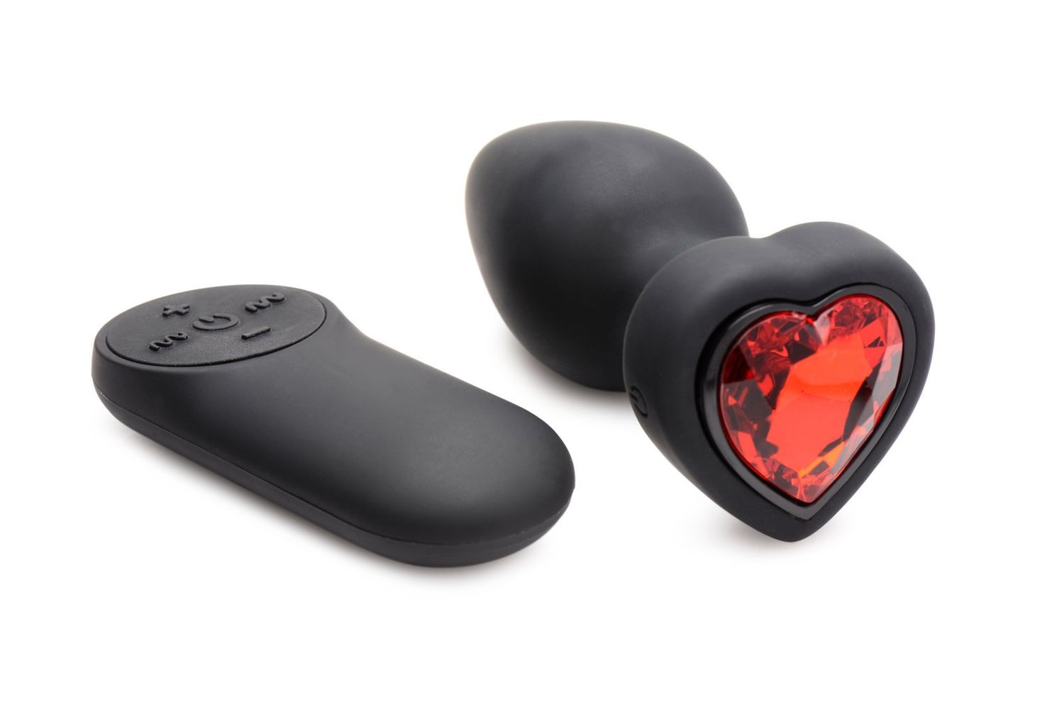 28X Silicone Vibrating Red Heart Anal Plug w/ Remote - Small