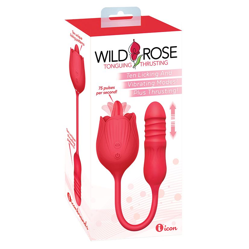Wild Rose Licking &amp; Thrusting, Rechargeable Silicone Suction Vibrator