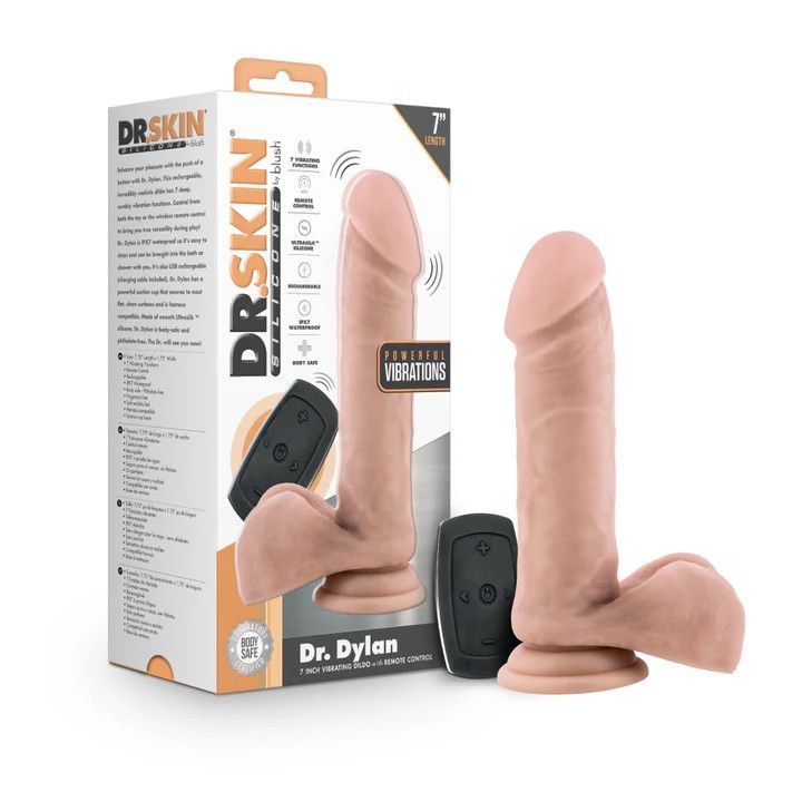 Dr. Skin Silicone - Dr. Dylan - 7.5 Inch Vibrating Dildo with Remote Control- Vanilla