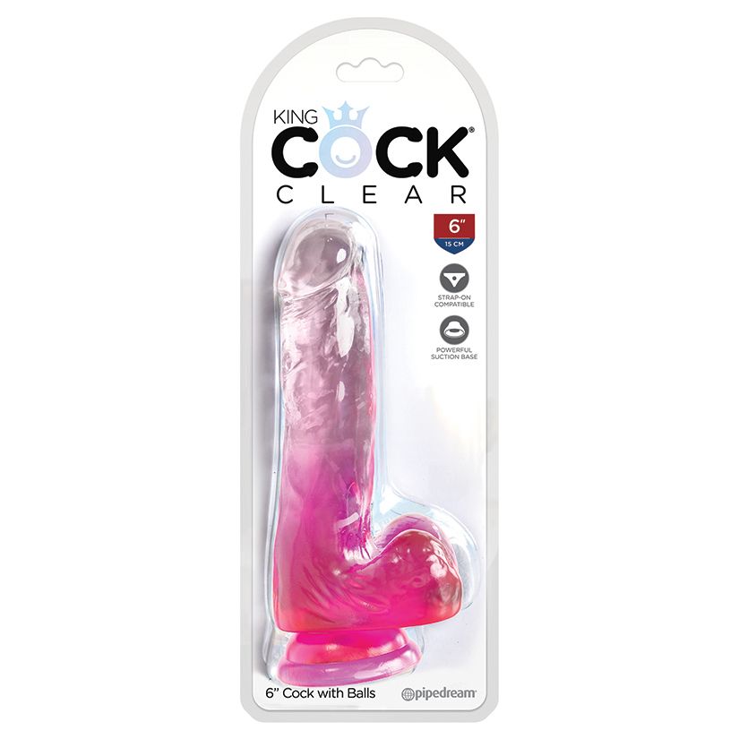 King Cock Clear 6" with Balls - Pink