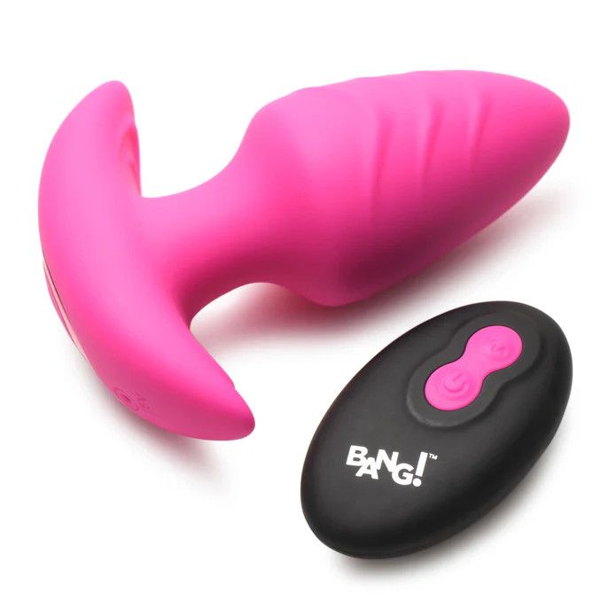 Rotating &amp; Vibrating Silicone Butt Plug w/ Remote - Pink