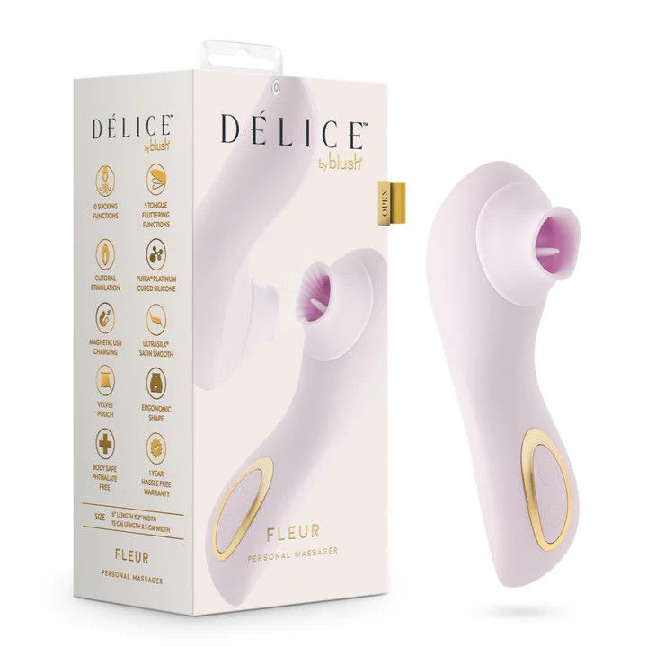 Delice - Fleur - Clitoral, Fluttering &amp; Suction Personal Massager - Barely Purple