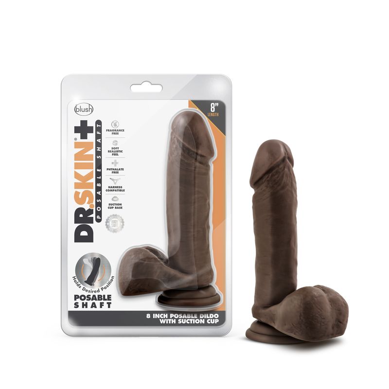 Dr. Skin Plus - 8 Inch Posable Dildo With Balls - Chocolate