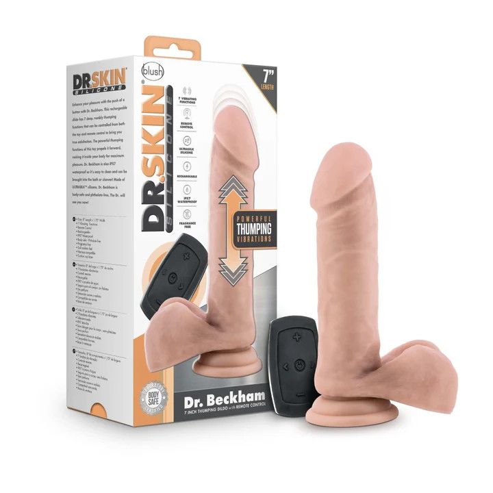 Dr. Skin Silicone - Dr. Beckham - 7.5 Inch Thumping Dildo with Remote Control- Vanilla