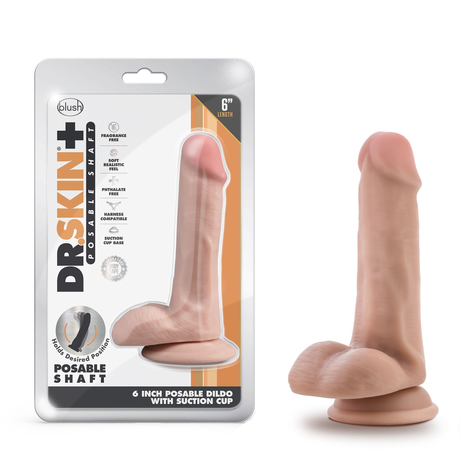 Dr. Skin Plus - 6 Inch Posable Dildo With Balls - Vanilla