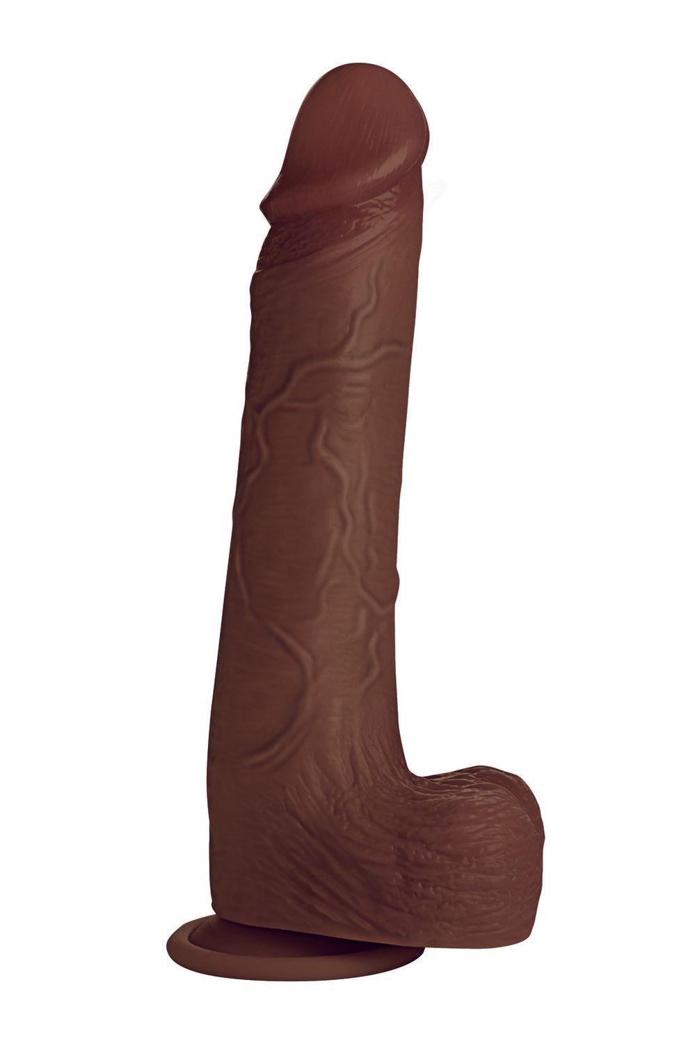 Real Skin 10" Silicone Dildo w/ Balls - Dark
