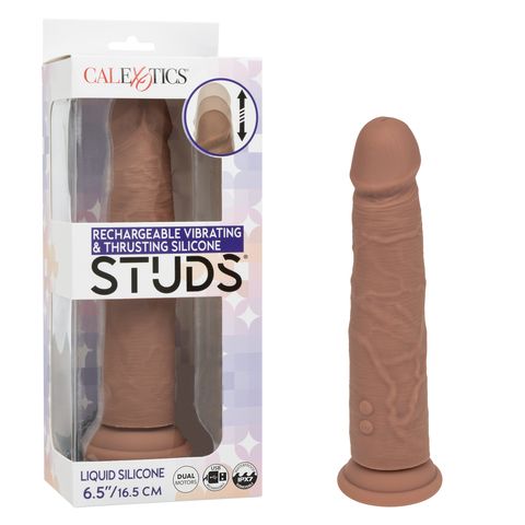 Rechargeable Vibrating &amp; Thrusting Silicone Studs - Brown