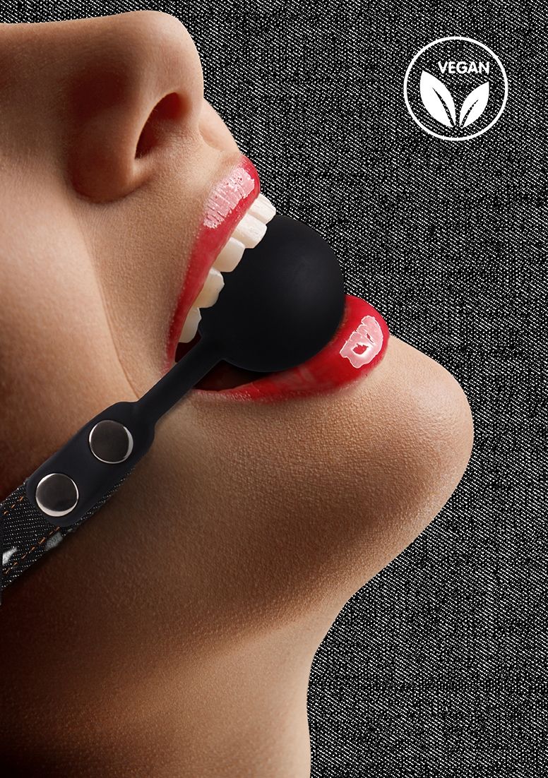 Ouch! - Silicone Ball Gag - With Roughend Denim Straps - Black