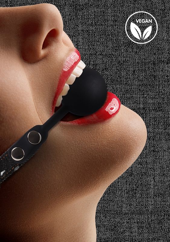 Ouch! - Silicone Ball Gag - With Roughend Denim Straps - Black