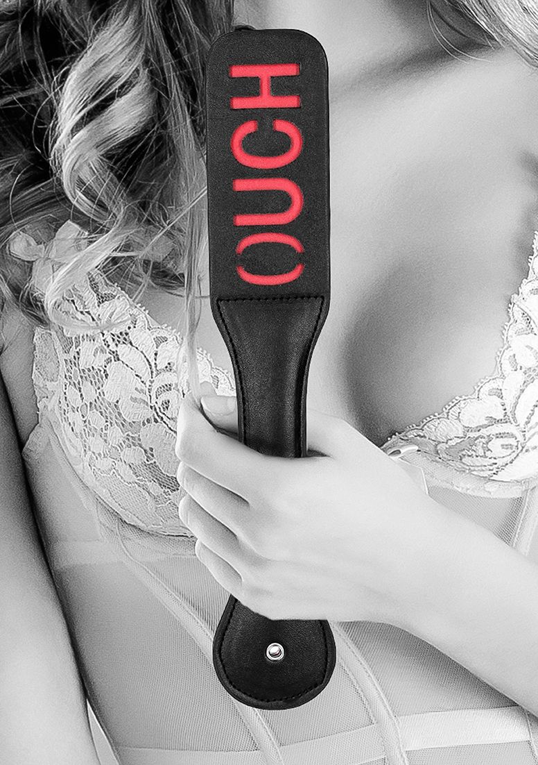 Ouch! Black &amp; White - Bonded Leather Paddle "Ouch"