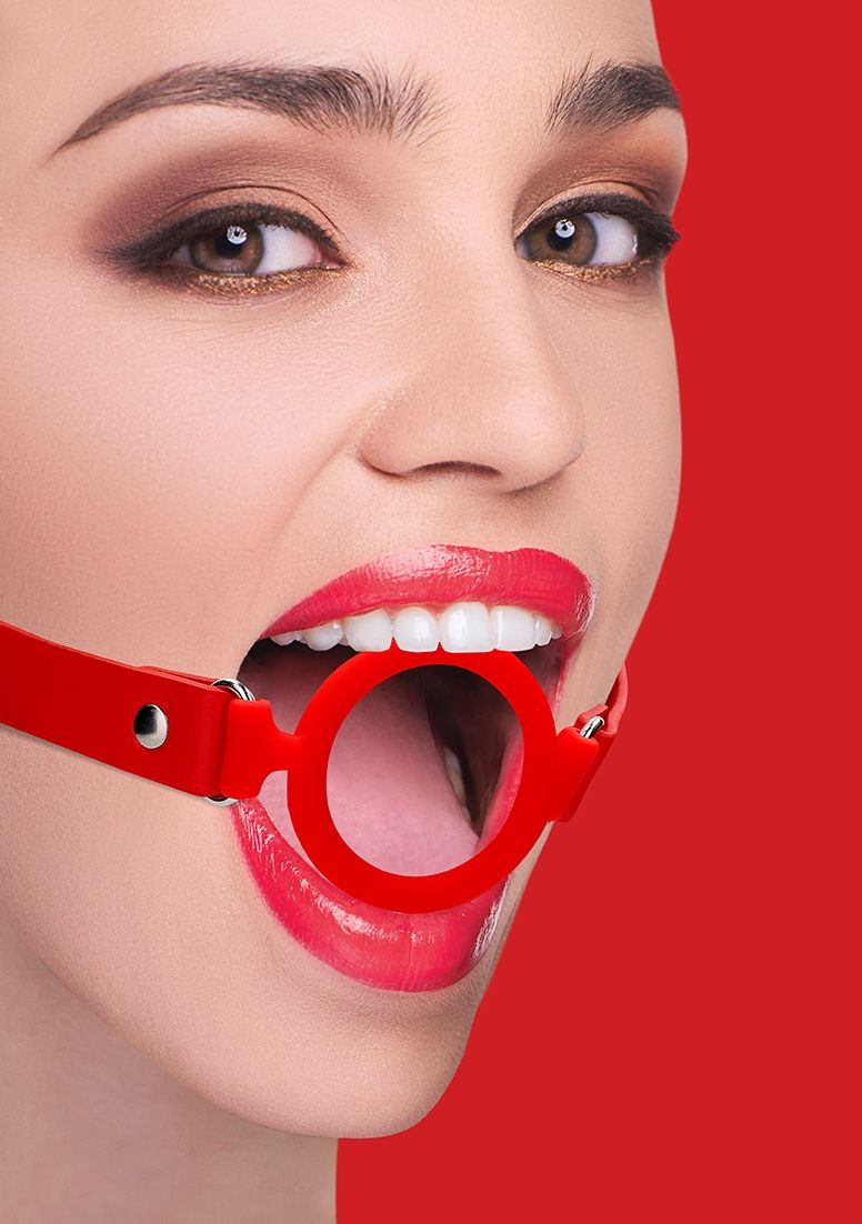 Ouch! - Silicone Ring Gag - With Leather Straps - Red