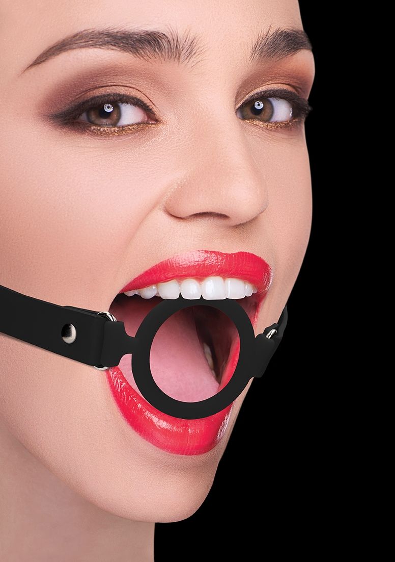 Ouch! - Silicone Ring Gag - With Leather Straps - Black