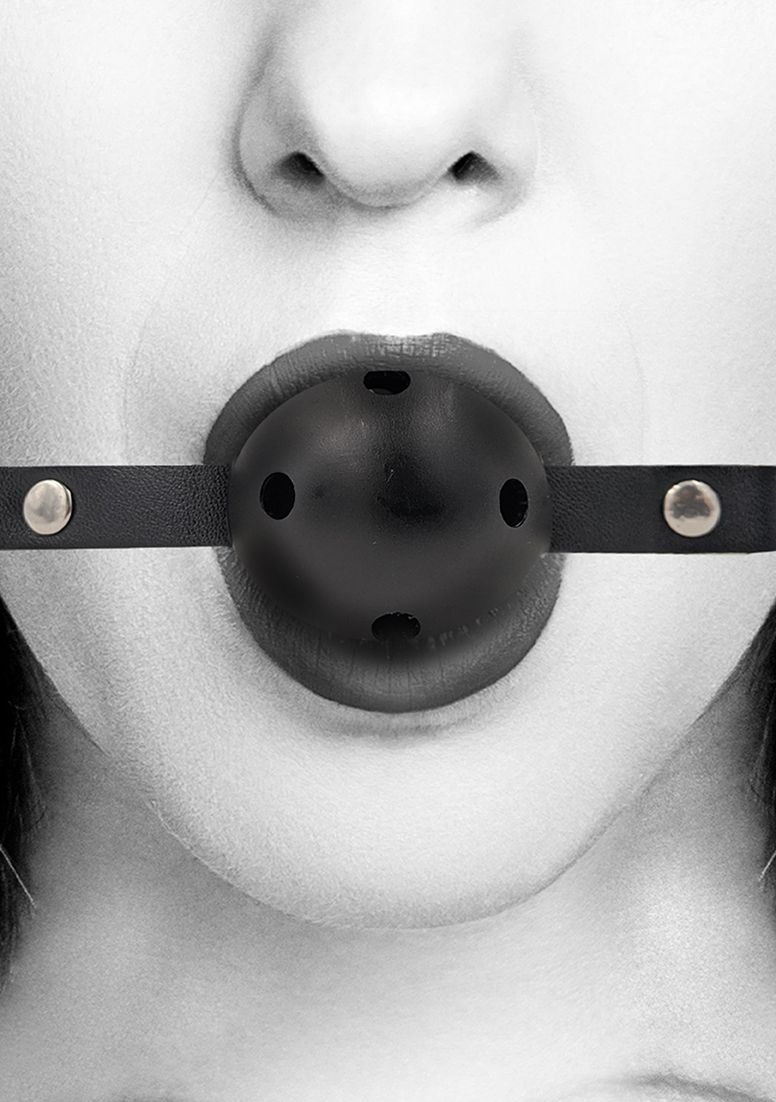 Ouch! Black &amp; White - Breathable Ball Gag - With Bonded Leather Straps
