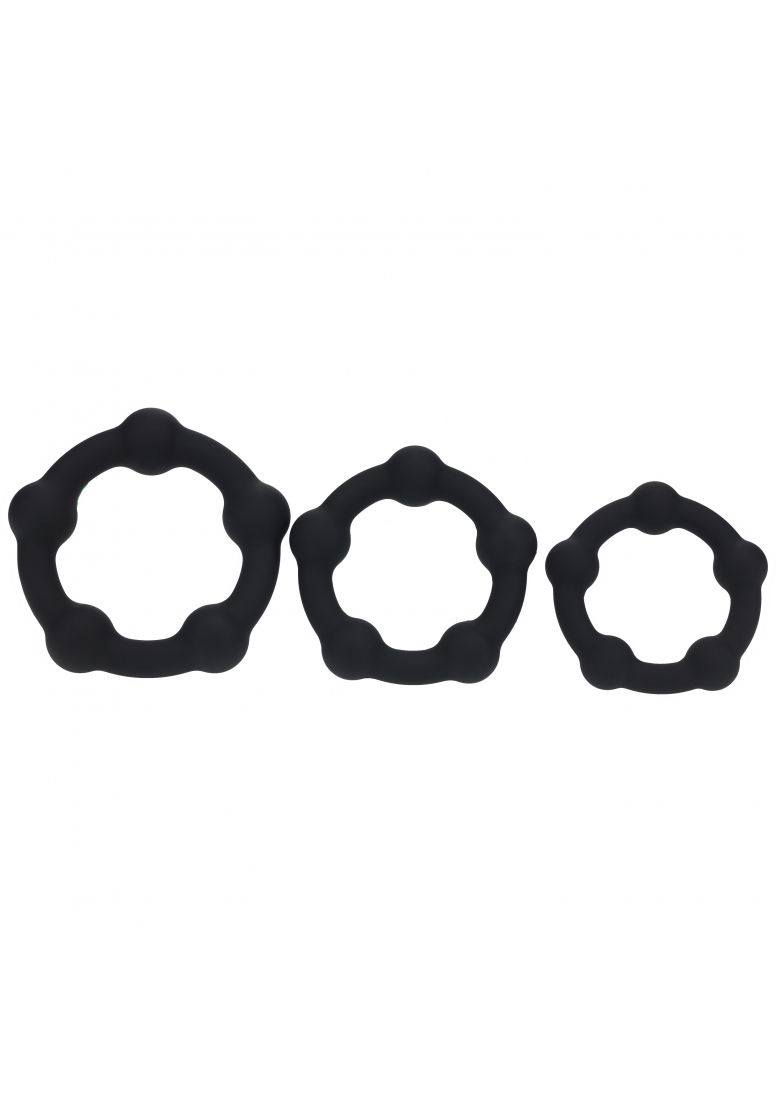 LEVELZ - Beaded Silicone Cock Ring Set of 3 (35mm, 40mm, 45mm) - Black