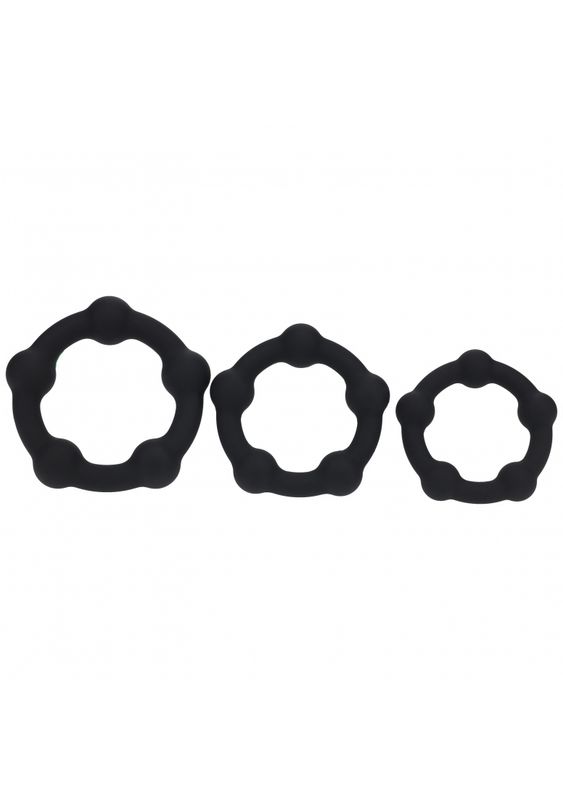 LEVELZ - Beaded Silicone Cock Ring Set of 3 (35mm, 40mm, 45mm) - Black