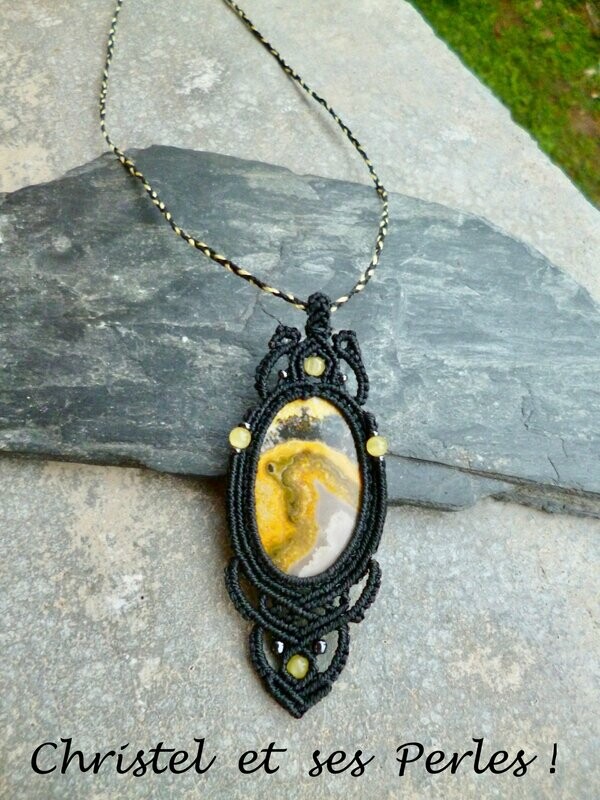 Pendentif macramé et Jaspe Bourdon