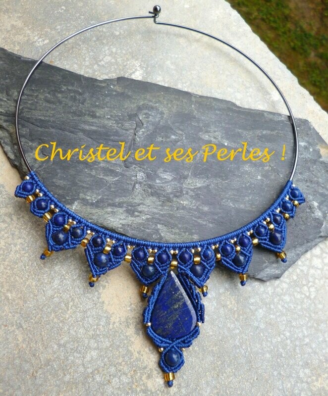 Collier macramé Lapis Lazuli cable rigide