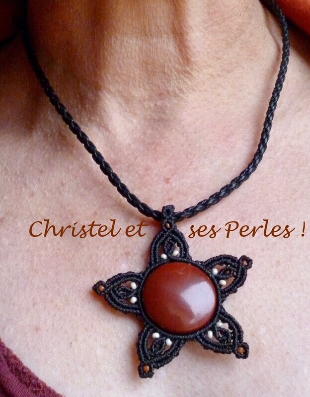 Pendentif macramé Soleil et Jaspe rouge