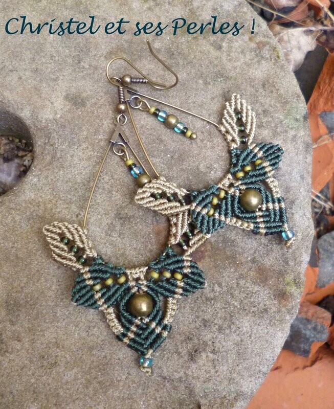 boucles d'oreilles macramé Elfiques bicolores
