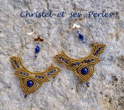boucles d'oreilles macramé Elfiques et Lapis Lazuli