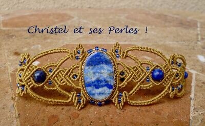 Bracelet macramé feuillage et Lapis Lazuli