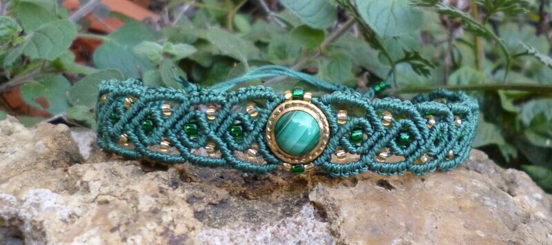 Bracelet macramé fin et Malachite