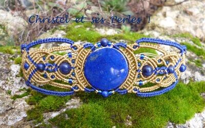 Bracelet macramé bicolore et Lapis Lazuli rond
