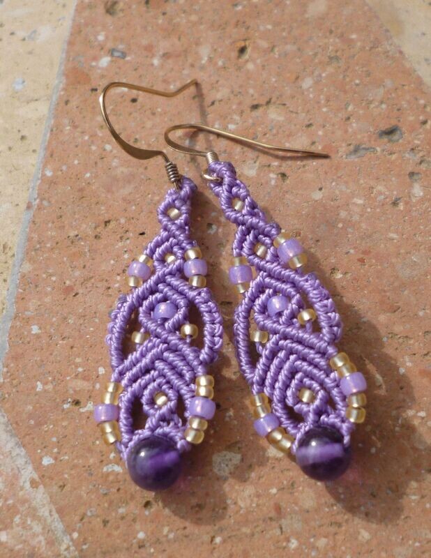 Boucles d'oreilles macramé Améthyste