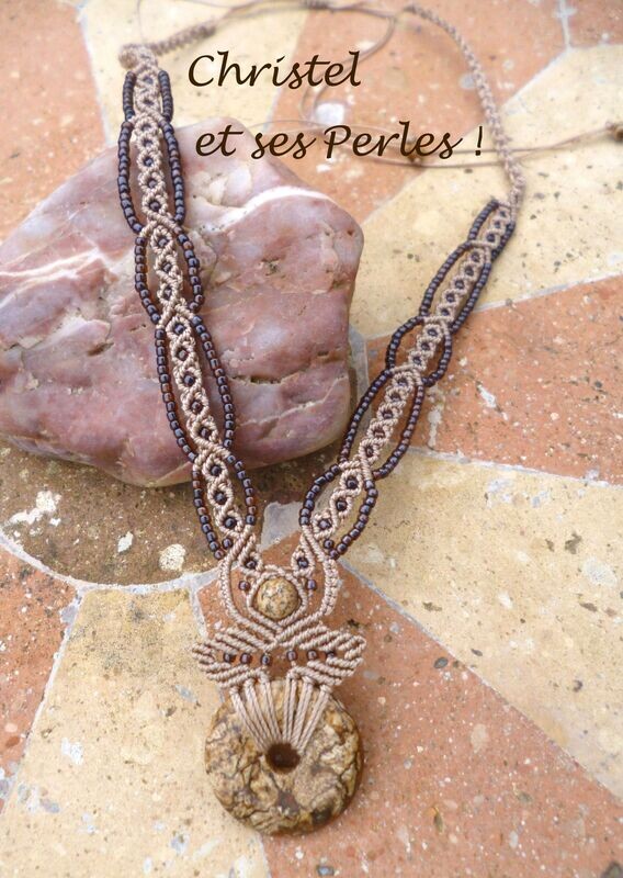 Petit collier macramé et Donut en Jaspe paysage