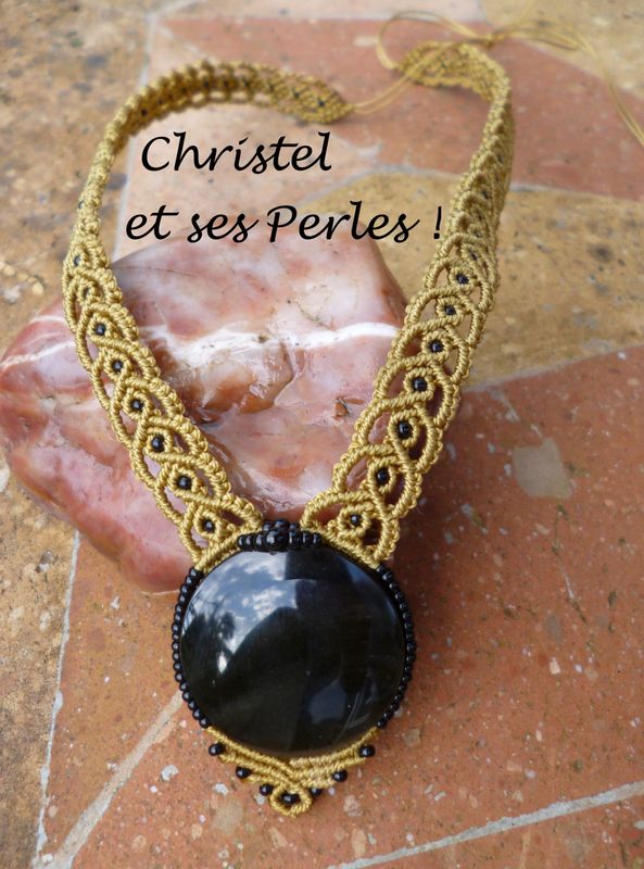 Collier macramé et Obsidienne dorée ronde