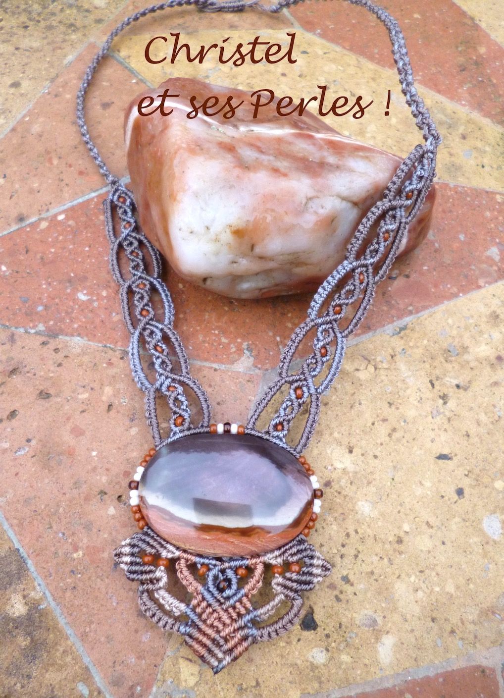 Collier macramé feuilles et Jaspe