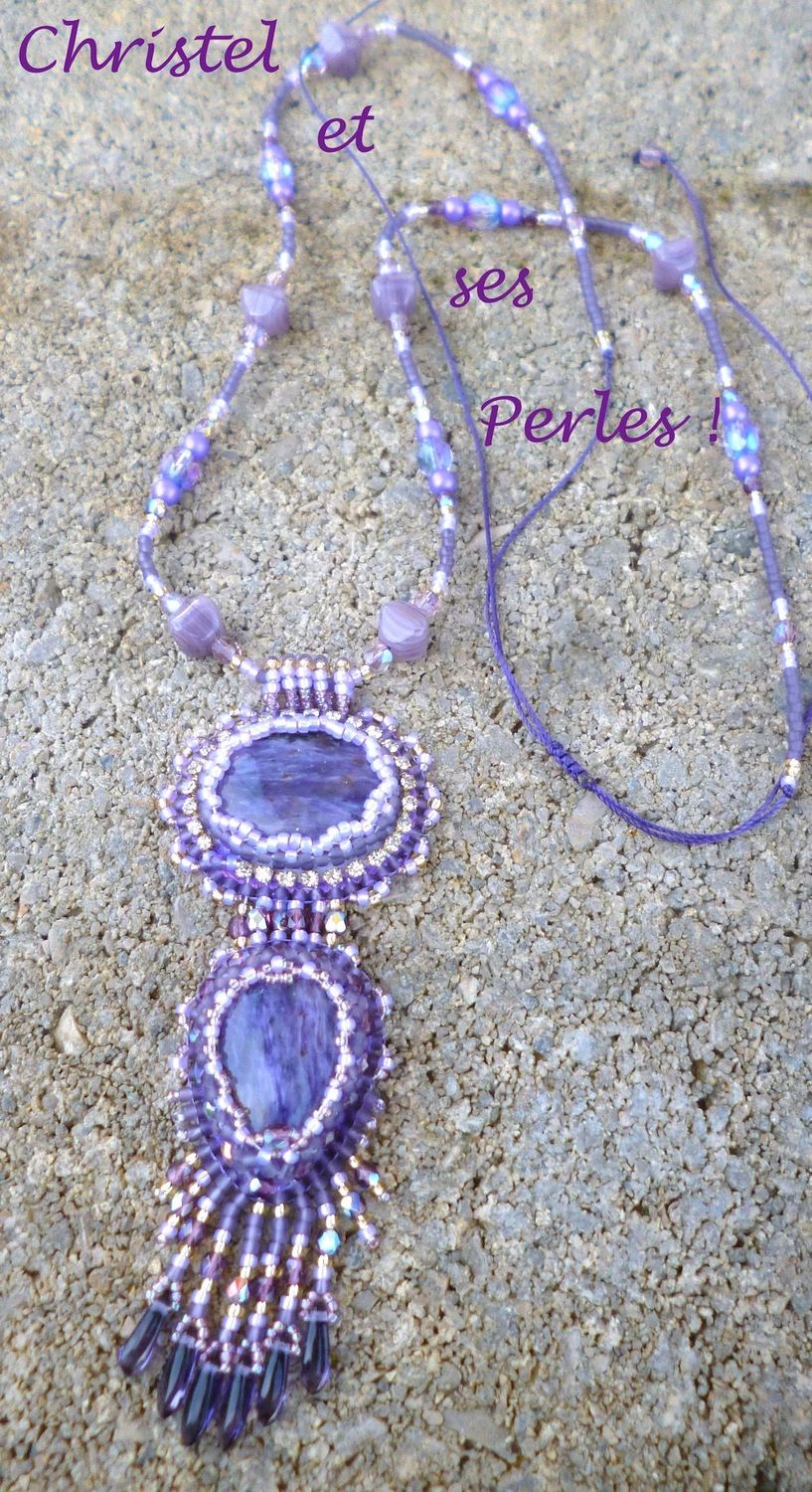Collier double pendentif Charoite