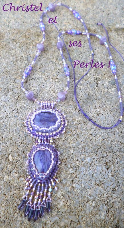 Collier double pendentif Charoite